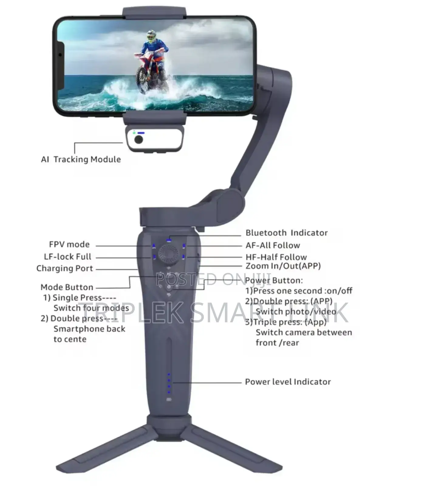 F12 Foldable Handheld Gimbal Stabilizer Face Object Tracking