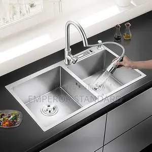 Kitchen Sink Double Complete Set With Mixer Tap Pullout Top