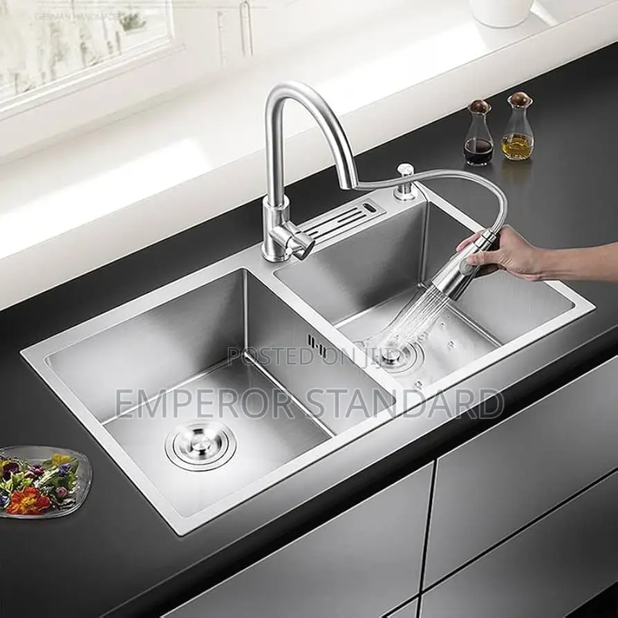 Kitchen Sink Double Complete Set With Mixer Tap Pullout Top