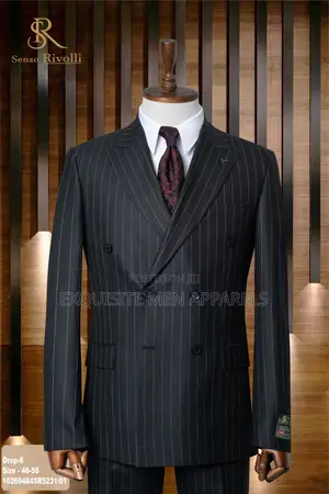 Black Slimfit Double Breasted Bold Stripe Turkish Men’S Suit