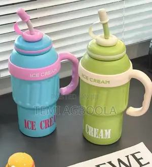 Thermos Cup With Handle and Straw Bottle
