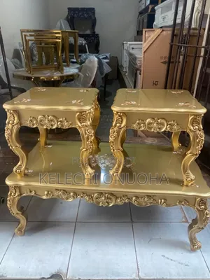 Golden Center Table With Two Sides Stool