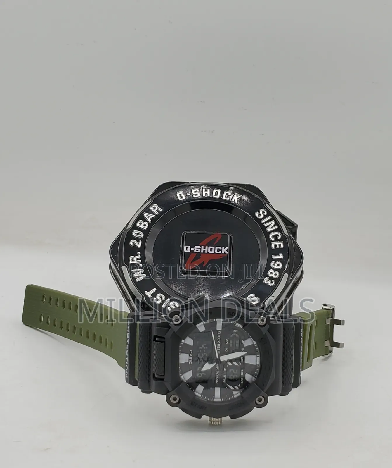 Dual Timer Green Black Rubber Strap Men's Soort Wrist Watch