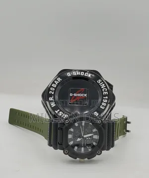 Dual Timer Green Black Rubber Strap Men's Soort Wrist Watch