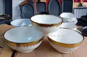 White Ceramic Dinner Set With Gold Crest