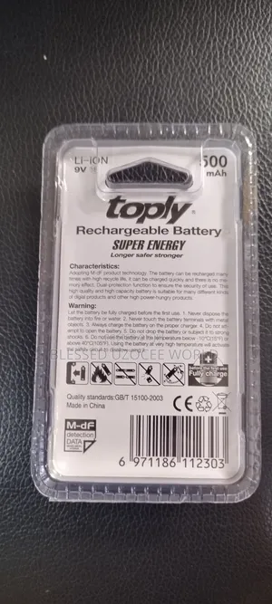 Toply 9volt Li-Ion Super Energy Rechargeable Battery 500mah