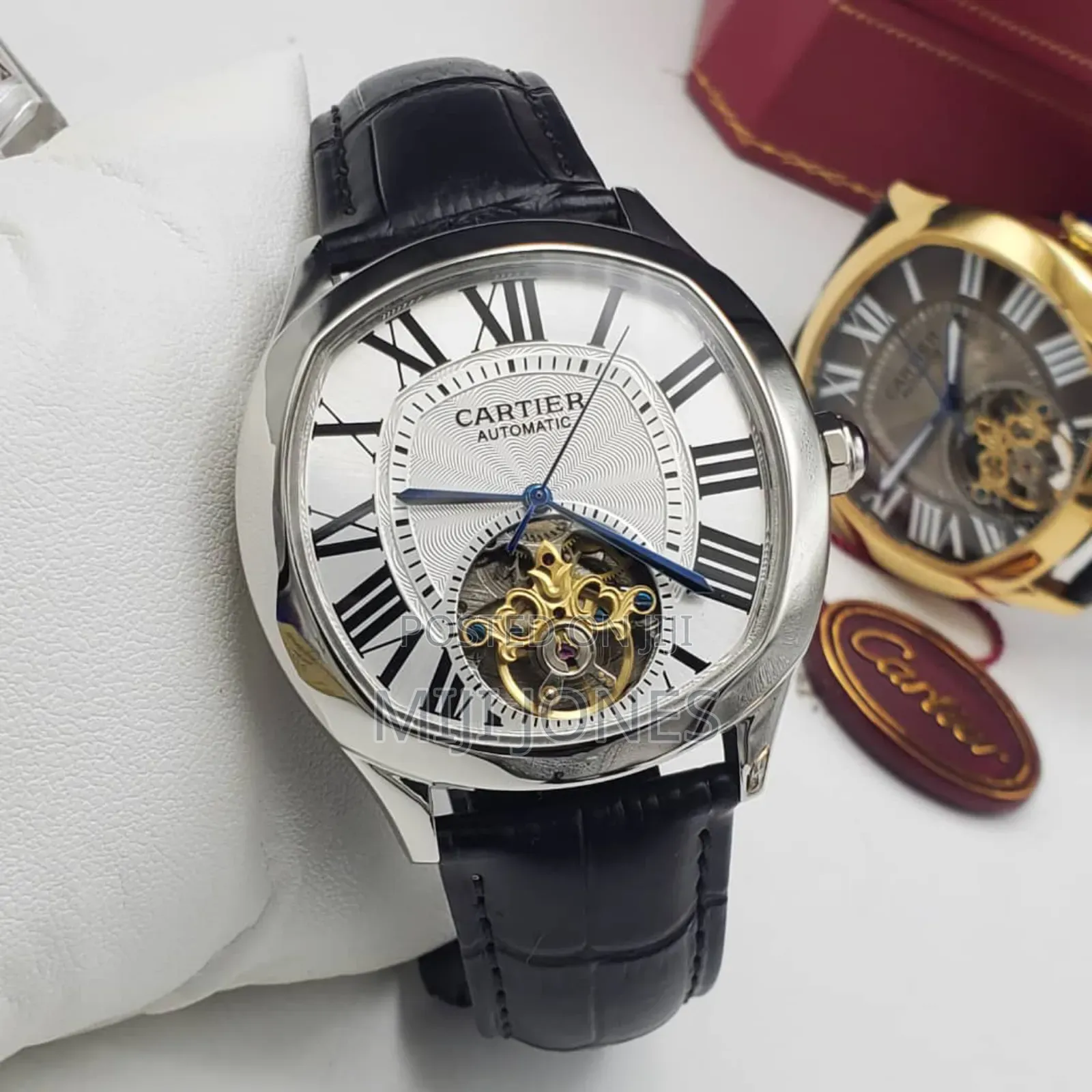 "Cartier Inspired Timepiece: Automatic Leather Watch"