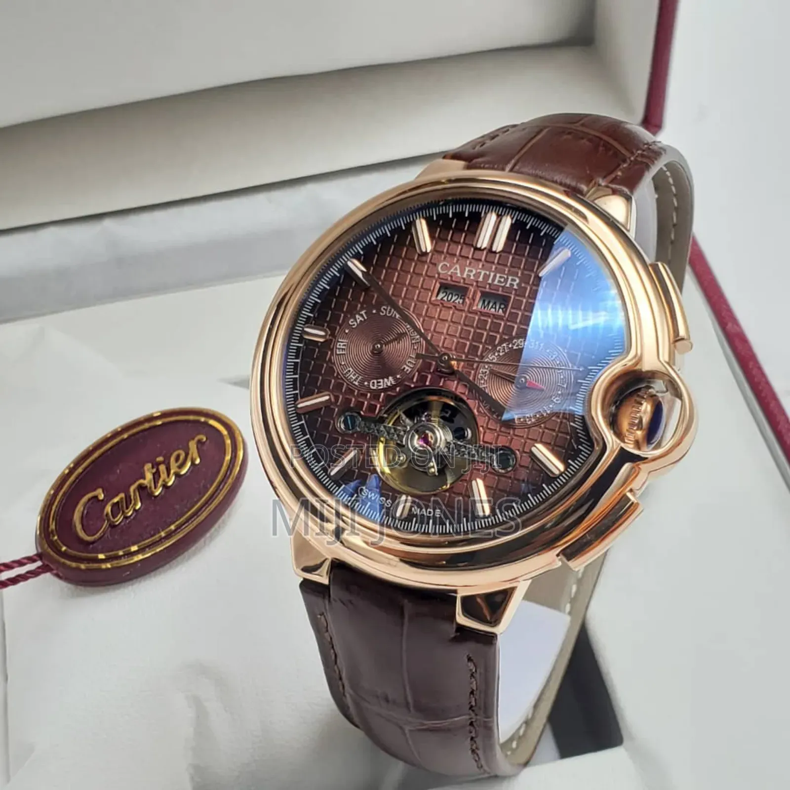"Cartier Inspired Timepiece: Automatic Leather Watch"