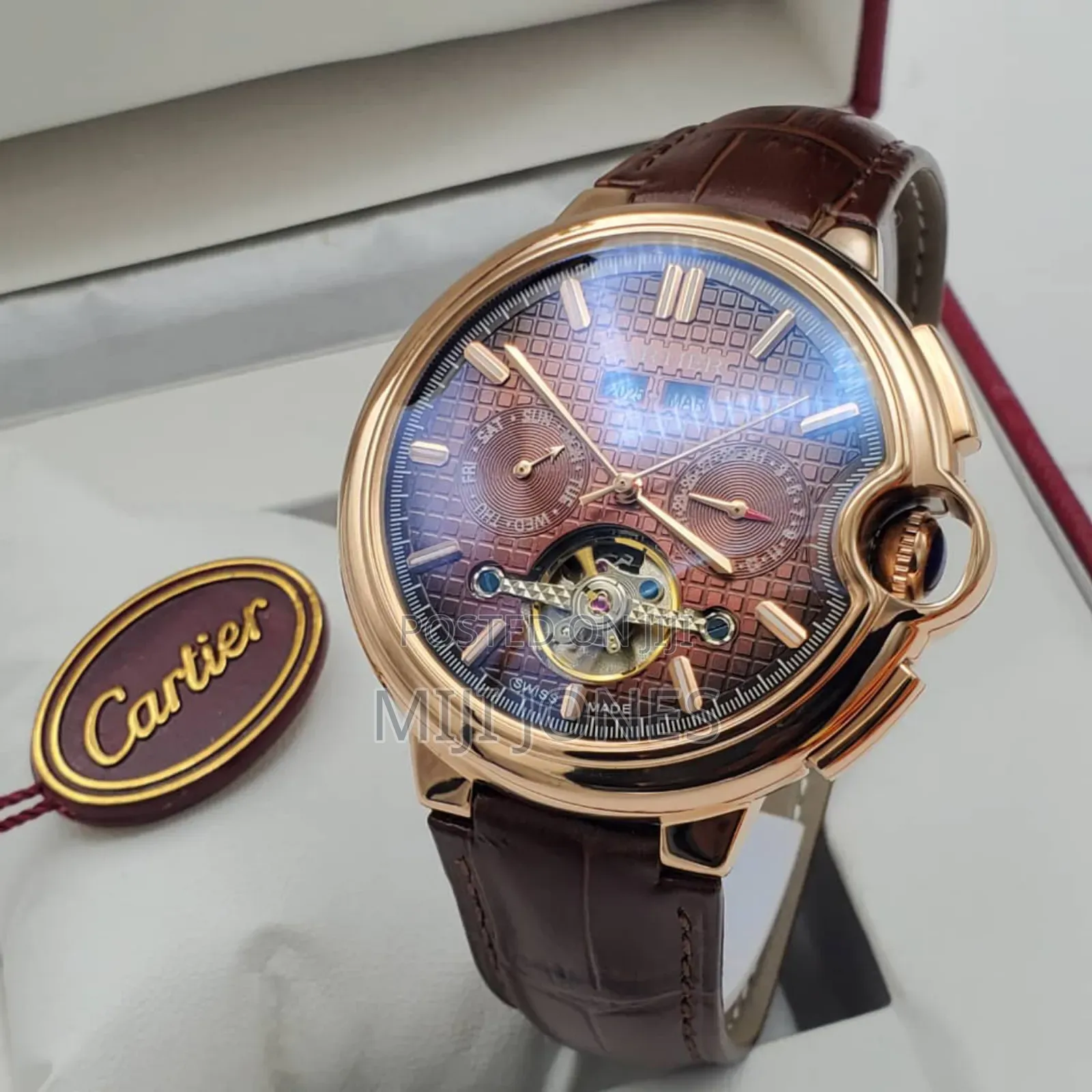 "Cartier Inspired Timepiece: Automatic Leather Watch"