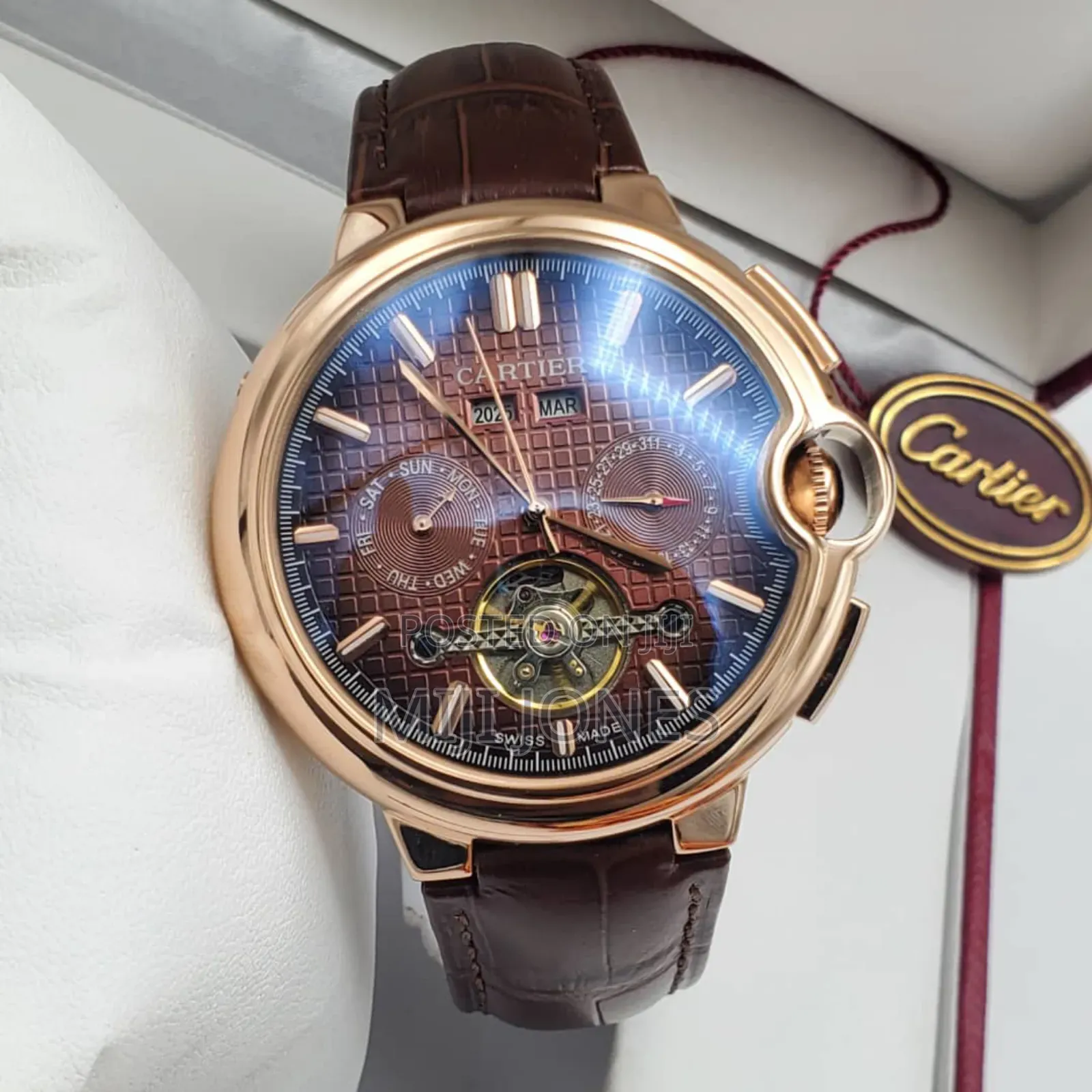 "Cartier Inspired Timepiece: Automatic Leather Watch"