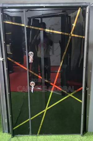 Black Front Door With Gold Design