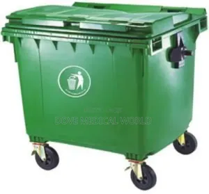 1,100 Litre Plastic Waste Bin Rolling on 4 Wheels