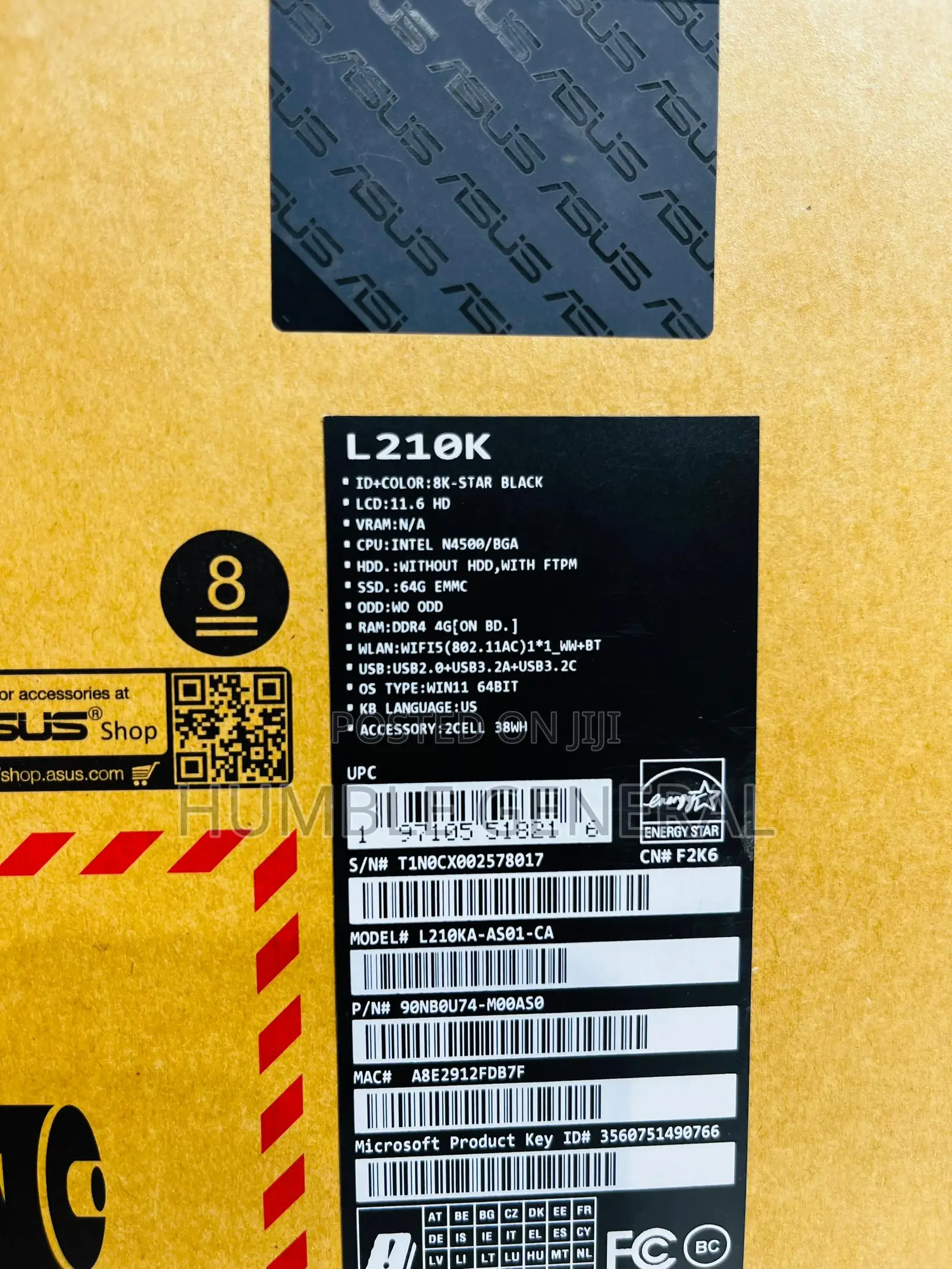 New Laptop Asus 4GB Intel SSD 60GB