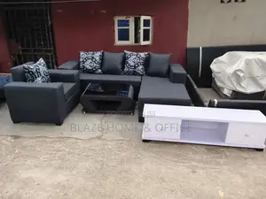 Black L- Shaped Fabric Sofa
