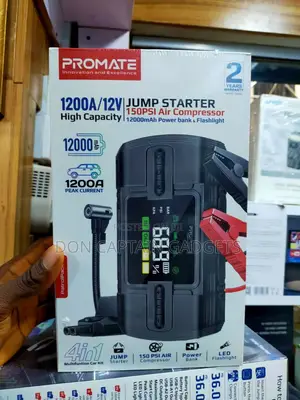 Promate Car Jump Starter Tire Pump 12000mah 1200a/12v