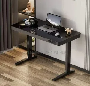 Glass Top Adjustable Height Electric Desk, Wireless Charger