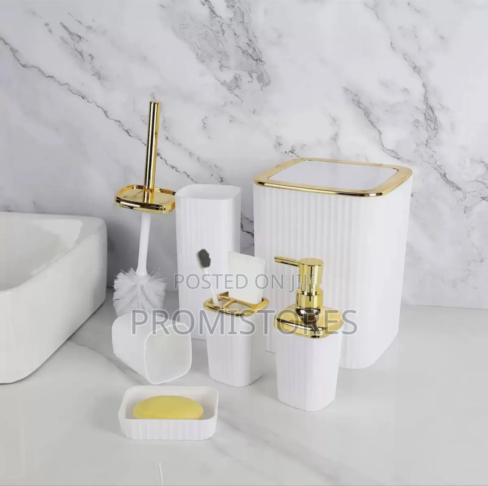 Complete 6 Piece Bathroom Set With Modern Ribbed Design