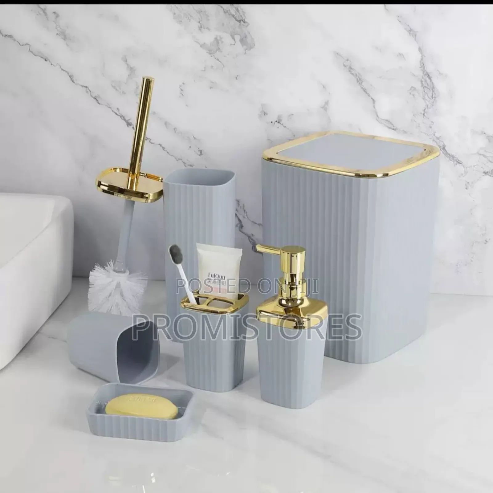Complete 6 Piece Bathroom Set With Modern Ribbed Design