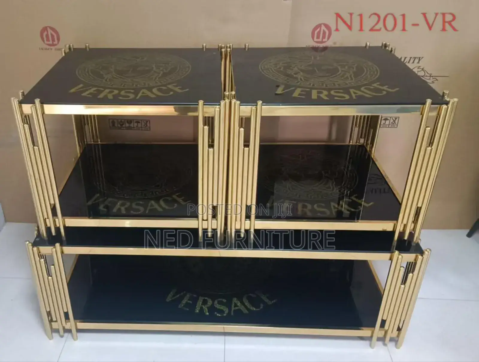 Tempered Glass Versace Top Center Table Set