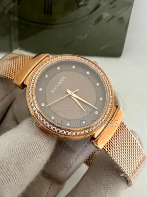 Black Moon Ice Head Rose Gold Net Chain Watch for Women's