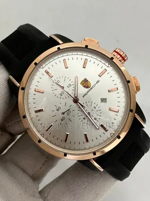 Porsche Chronograph Rose Gold Rubber Strap Watch