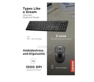 Lenovo 100 Wireless Keyboard and Mouse Combo – Cordless Set
