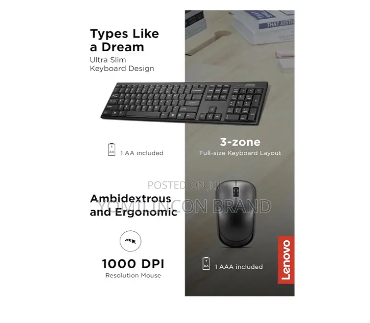 Lenovo 100 Wireless Keyboard and Mouse Combo – Cordless Set