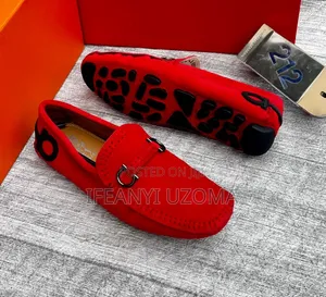 Photo - Classic Red Color Suede Loafers Shoe