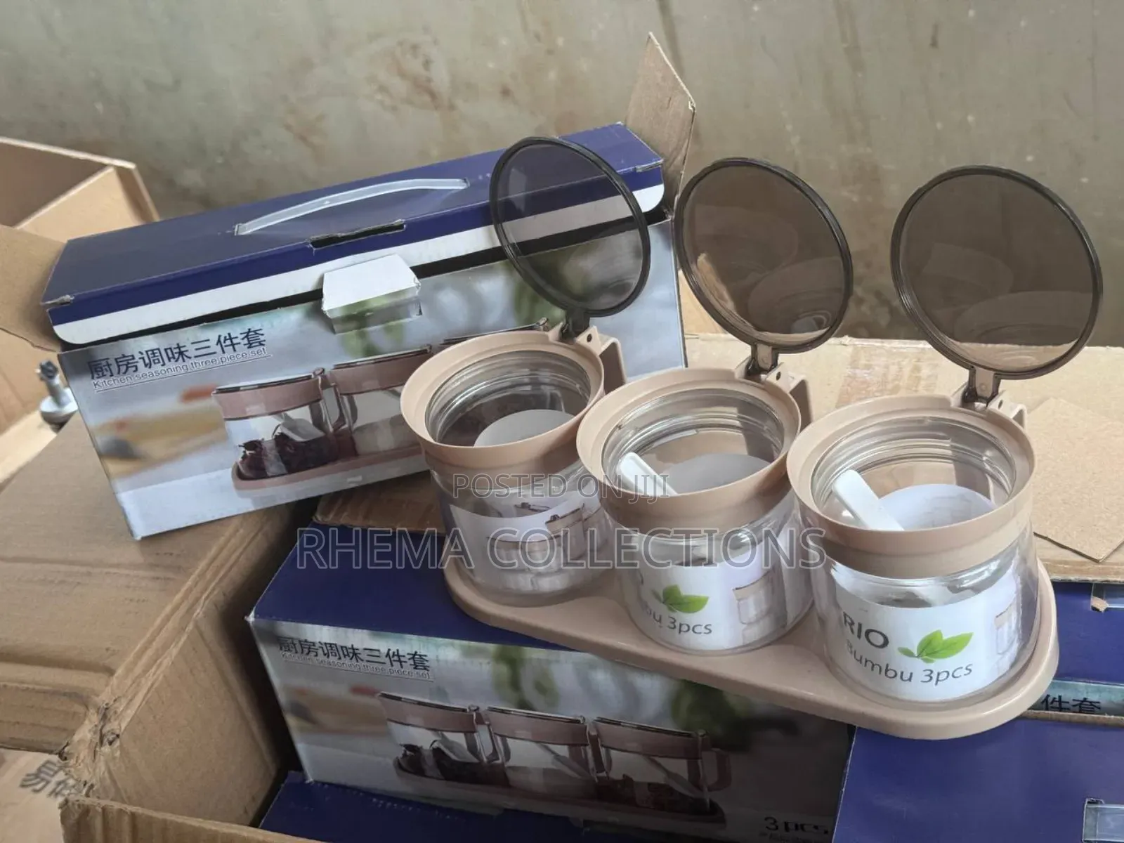 3pc Kitchen Spice Cup With Spoon and Tray