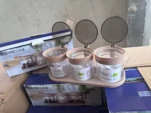 3pc Kitchen Spice Cup With Spoon and Tray
