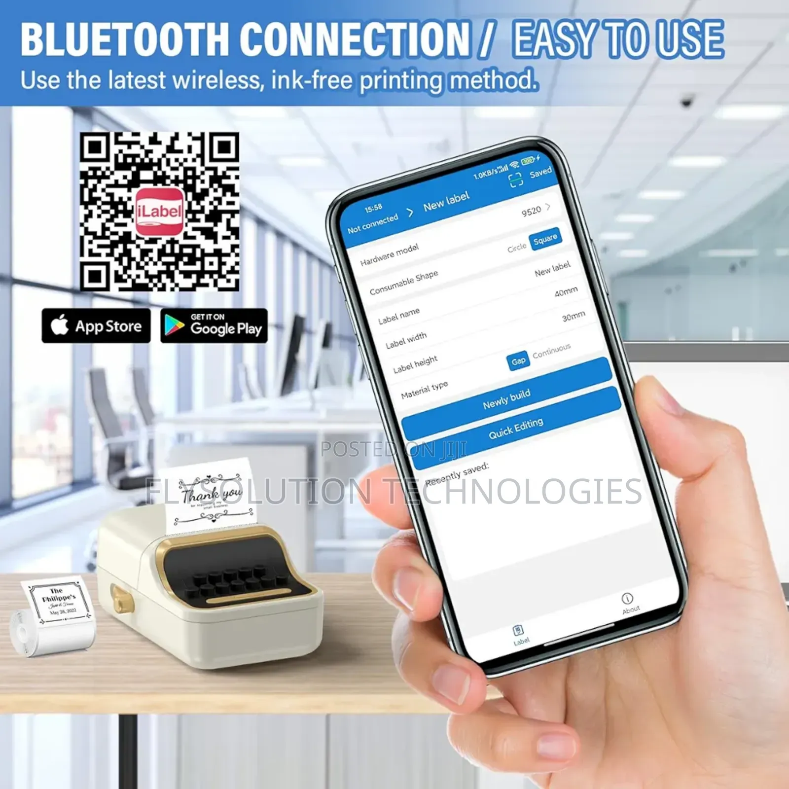 Mini Bluetooth Label Thermal Printer Works Android Ios