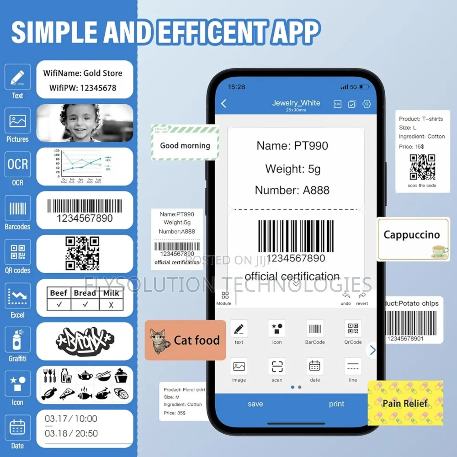 Mini Bluetooth Label Thermal Printer Works Android Ios