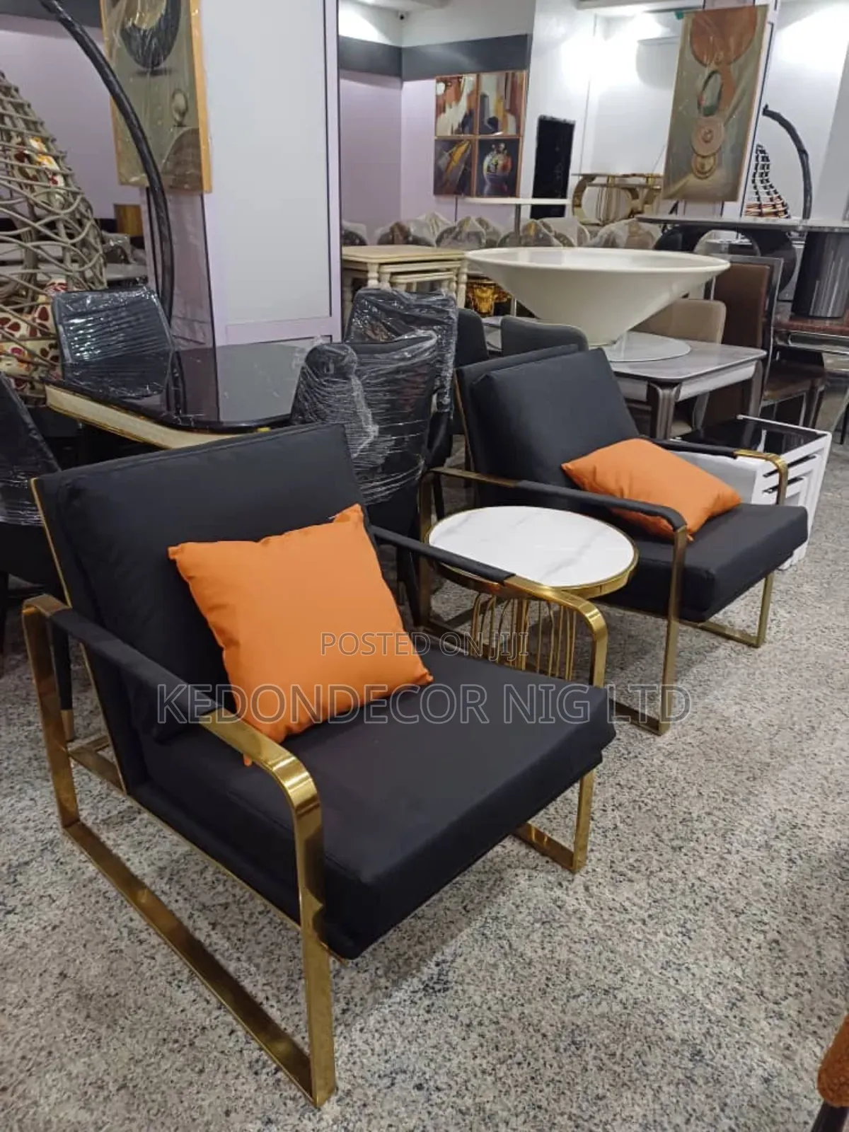 Black Gold Accent Chairs 2set