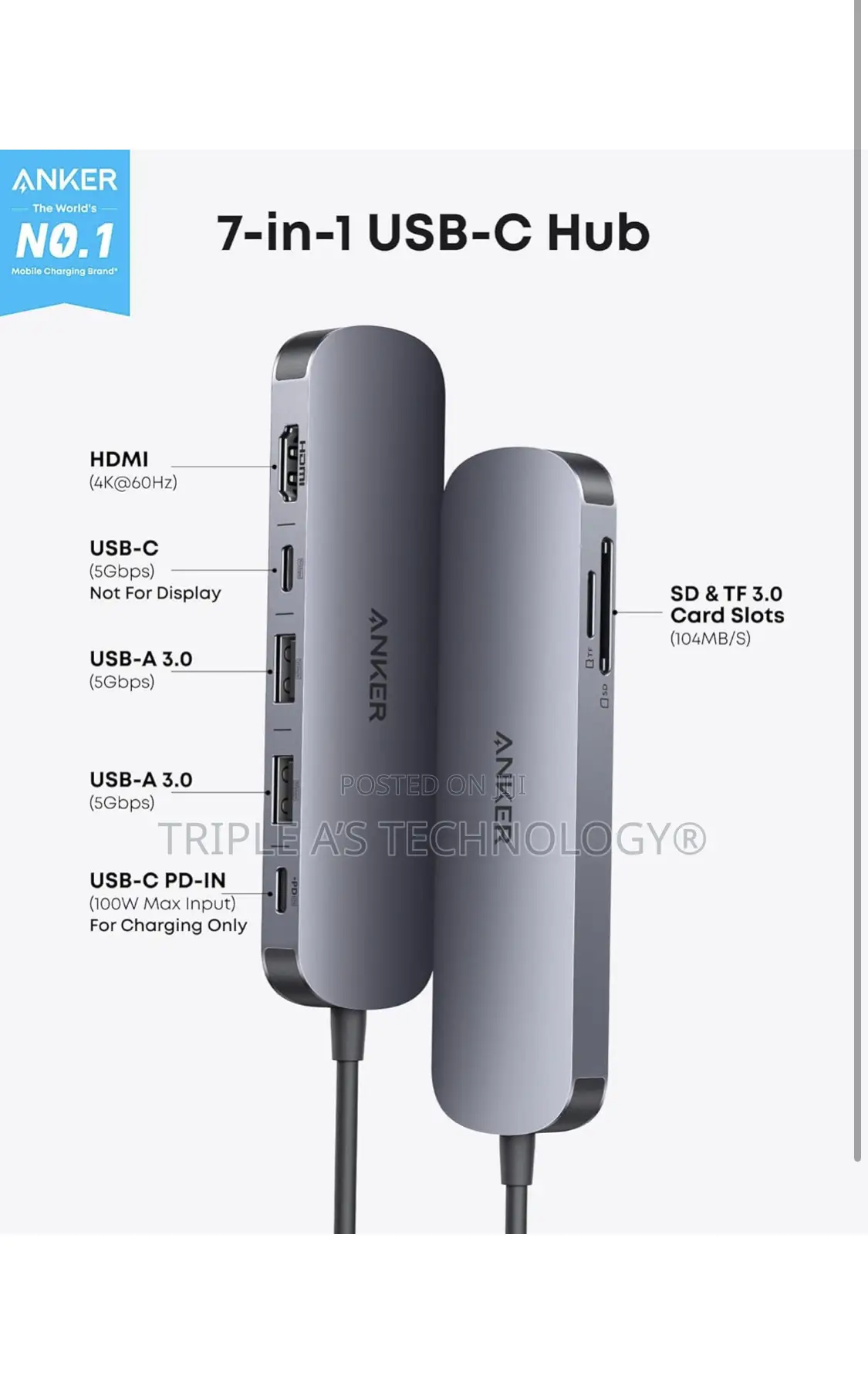 Anker Nano USB C Hub, 7-in-1 Multi-Port USB Adapter for Laptops