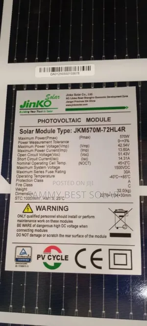 Jinko Solar Panel 570w Bi Facial Very Much Available.