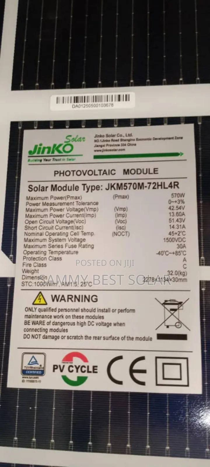 Jinko Solar Panel 570w Bi Facial Very Much Available.