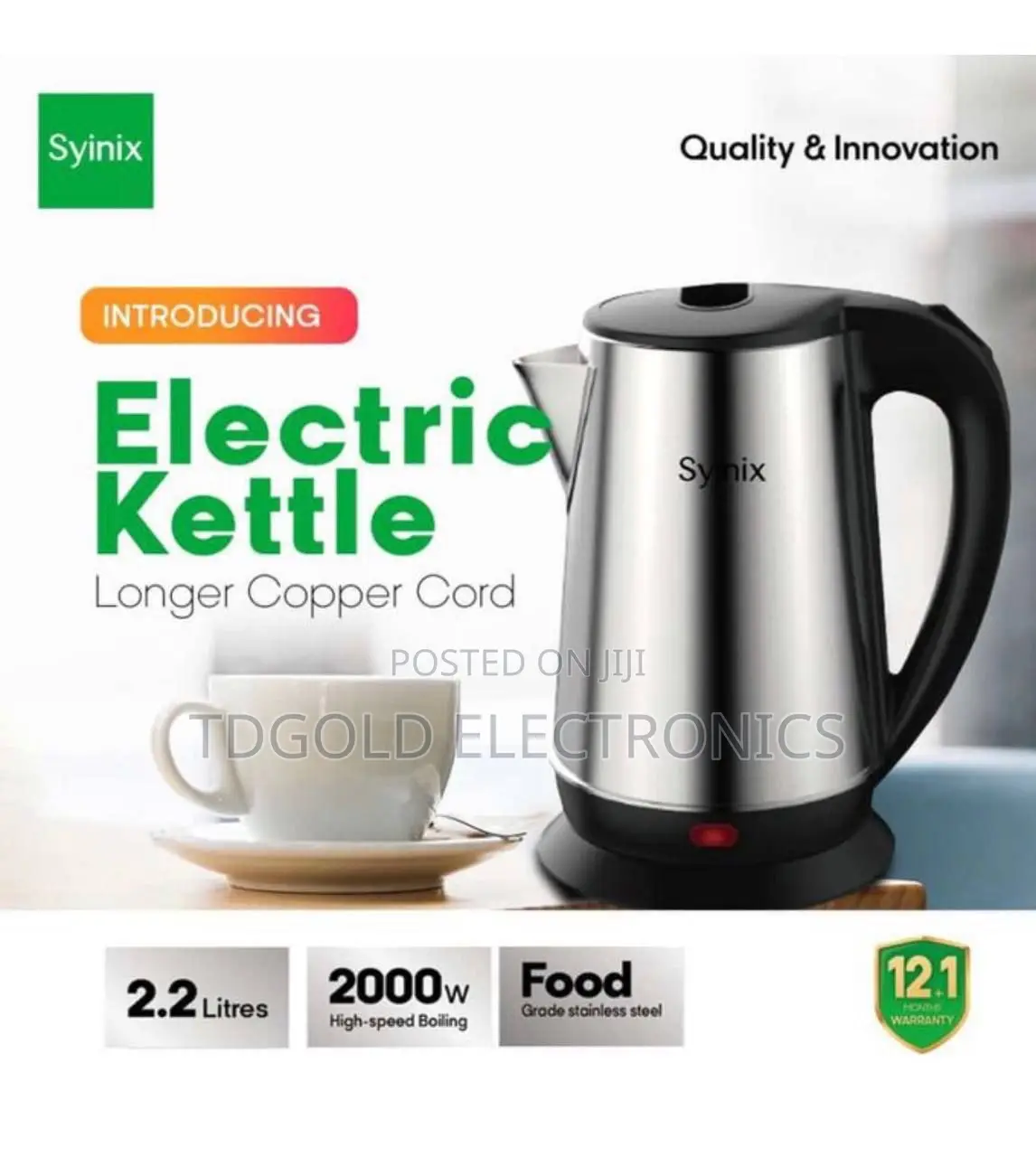Syinix Kettle With 3-Pin Plug
