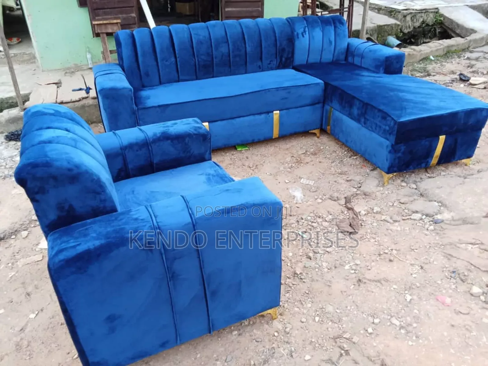 Blue Sofas L - Shape Set Chairs
