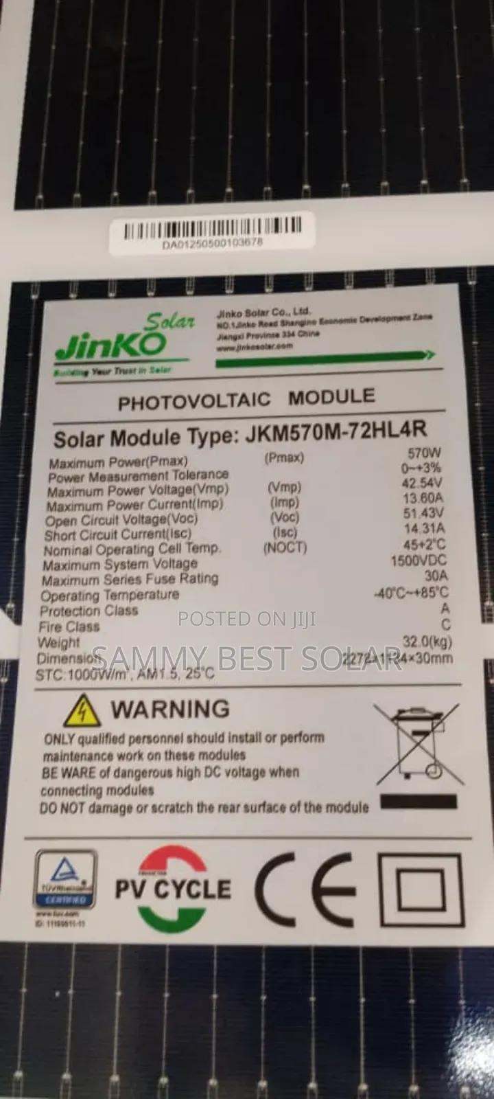 570watts Jinko Solar Panel Bifacial