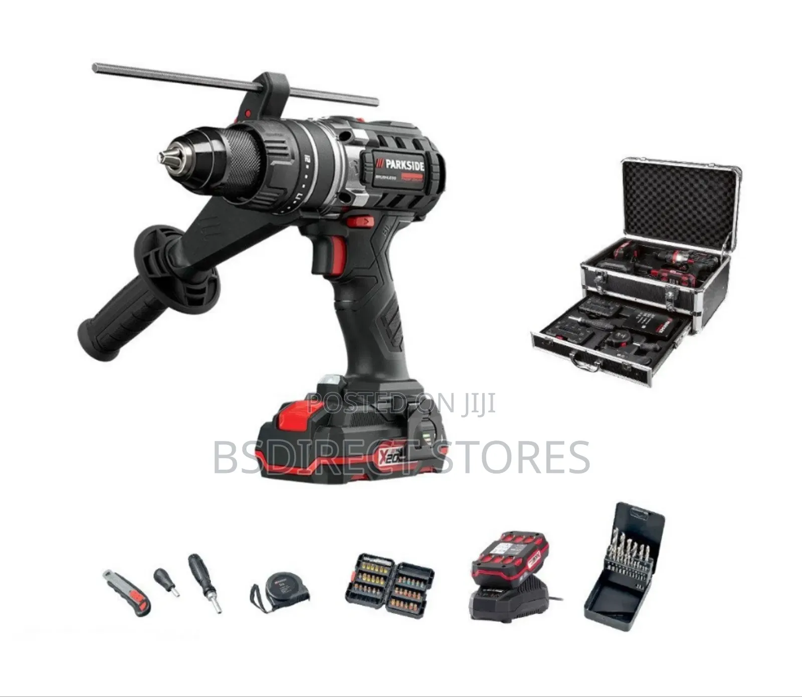 Parkside Cordless Hammer Drill 20v With Case 60 Piece Bits