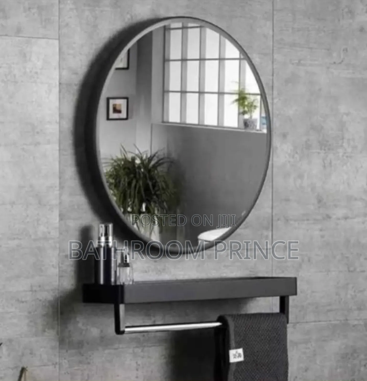 Black Frame Mirror With Shelf and Towel Hanger
