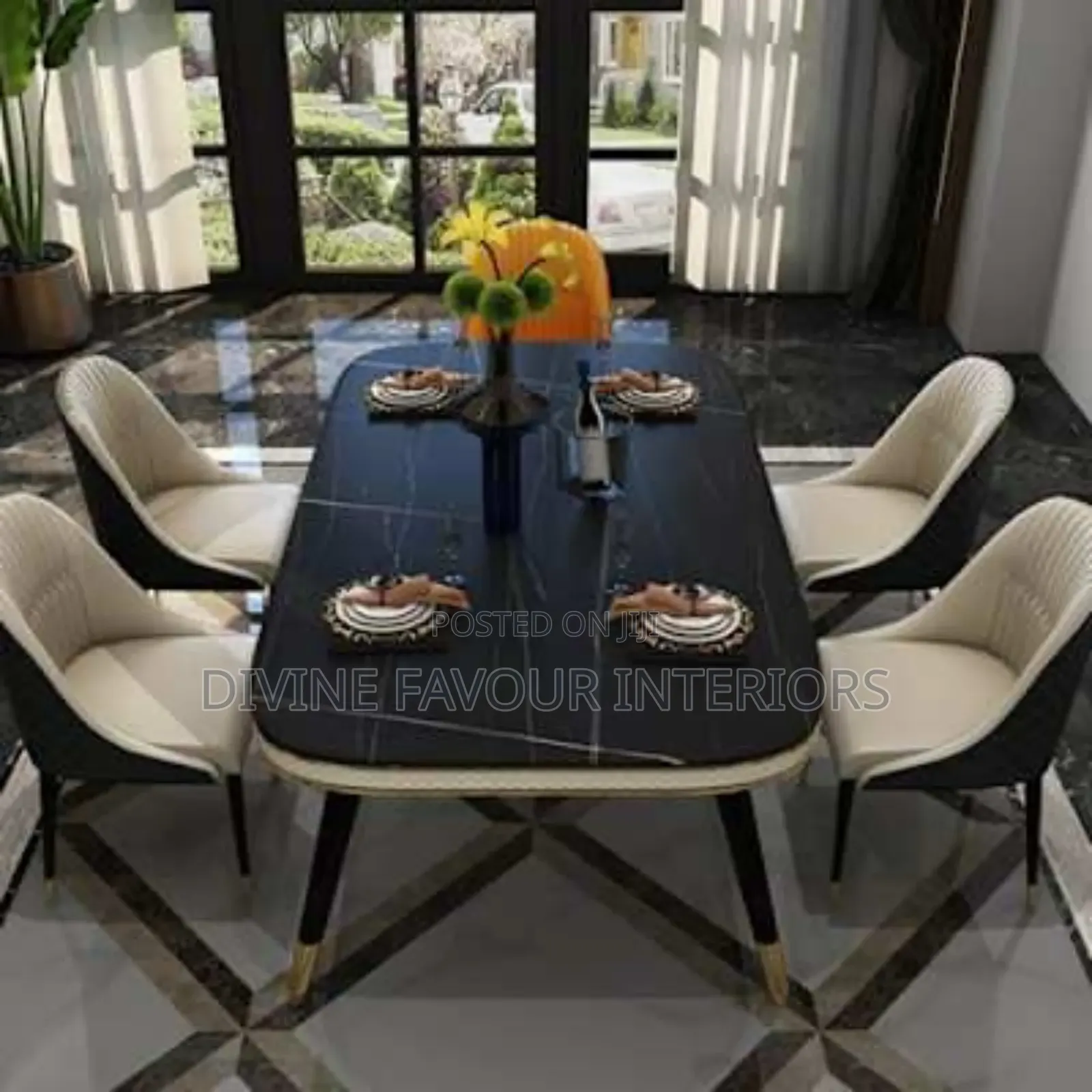 Dining Set With Marble Table and 6 Chairs