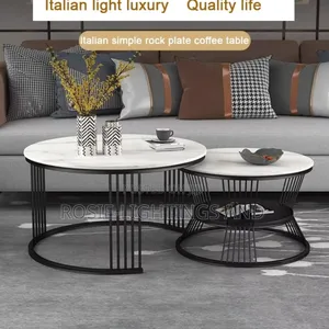 1 Plus 1 Marble Top Living Room Center Table With Metal Base