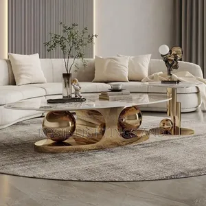 Modern Design Oval Stone Slate Center Table(Gold Frame)