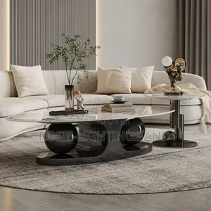 Modern Design Oval Stone Slate Center Table(Silver Frame)