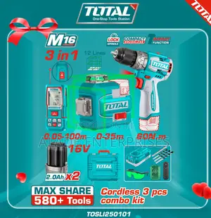 Total 3pcs Combo Kit Set 16line Laser,100m Tape,Impact Drill 3pcscombo
