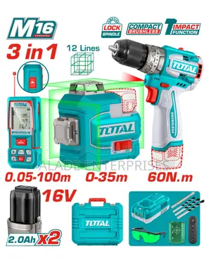Total 3pcs Combo Kit Set 16line Laser,100m Tape,Impact Drill 3pcscombo