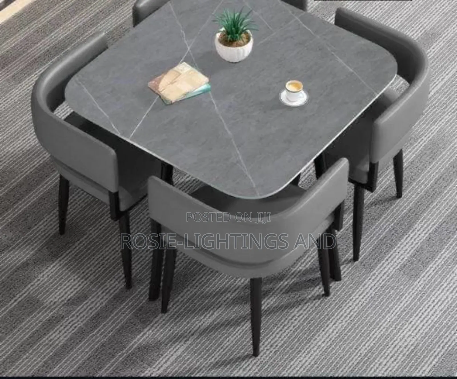 Square Marble Dinning Table and Chairs - Gray