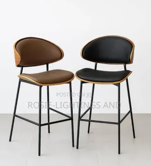 Leather Walnut Backrest Bar Stool With Metal Base Support