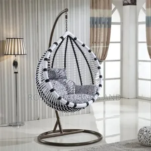 Outdoor Rattan Adult Swing Chair - Black and White Frame
